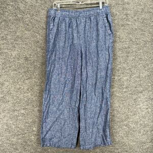 Old Navy Pants Women M Medium Blue High Rise Flat Front Wide Leg Linen Chino